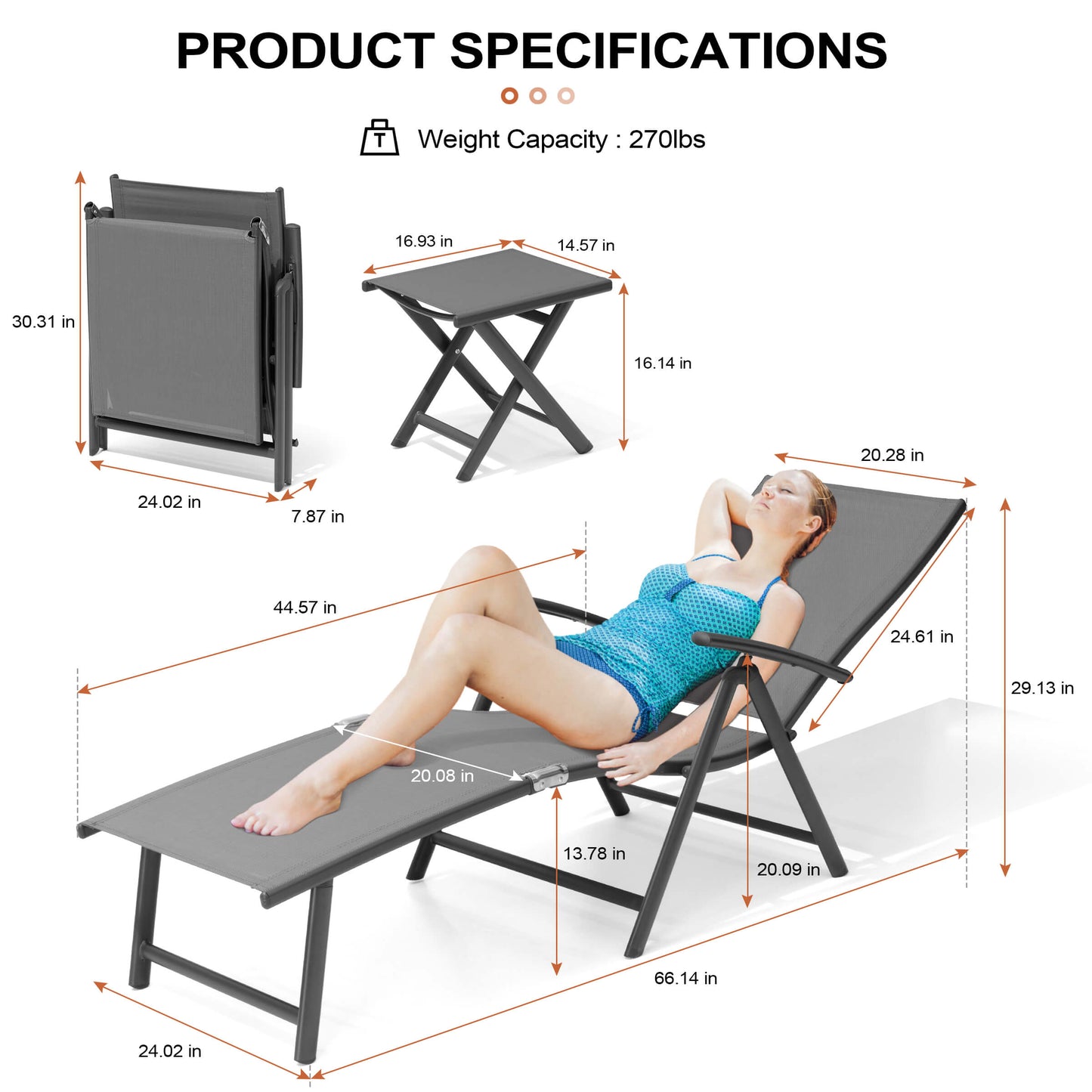 Foldable & Adjustable Aluminum Outdoor Chaise Lounge