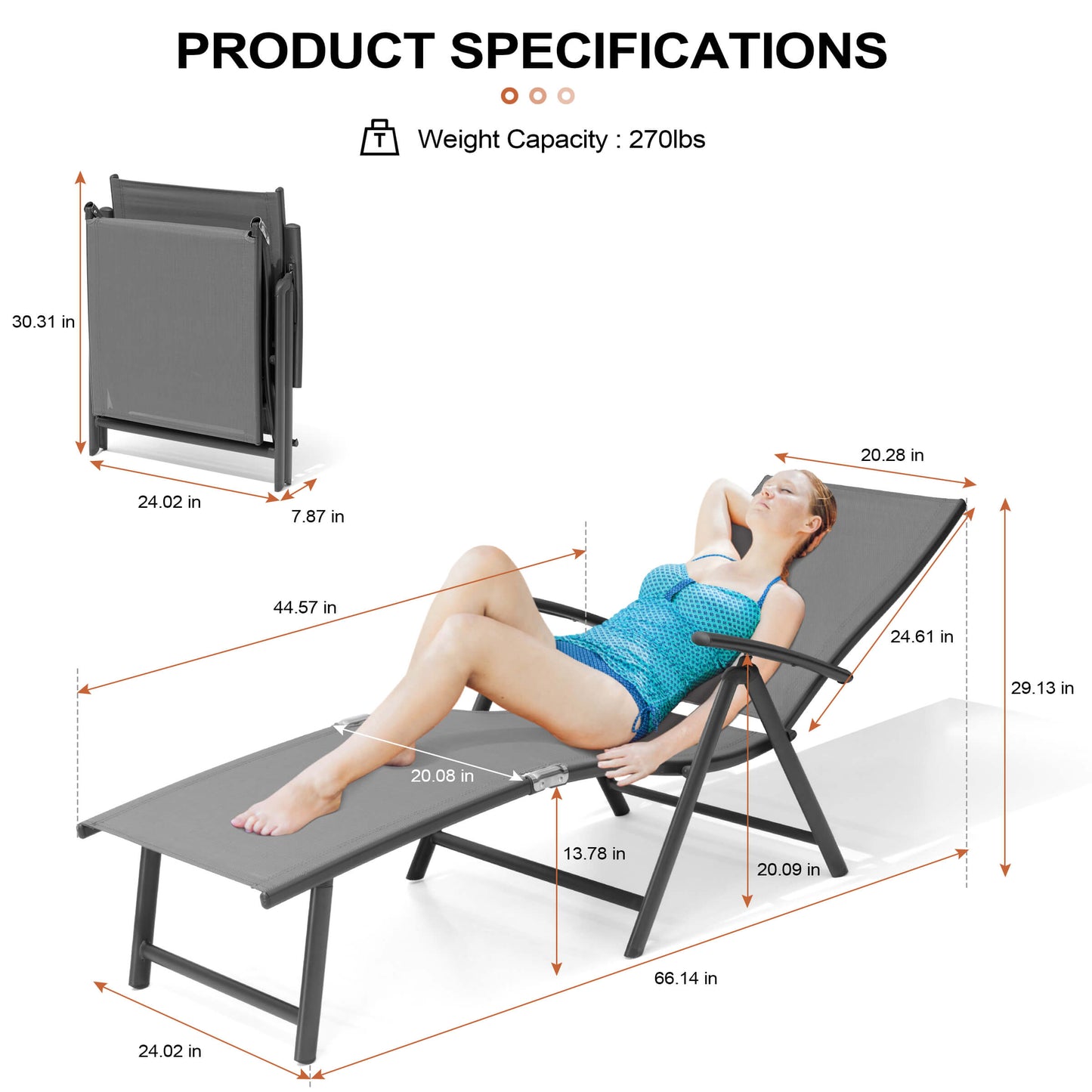 Foldable & Adjustable Aluminum Outdoor Chaise Lounge