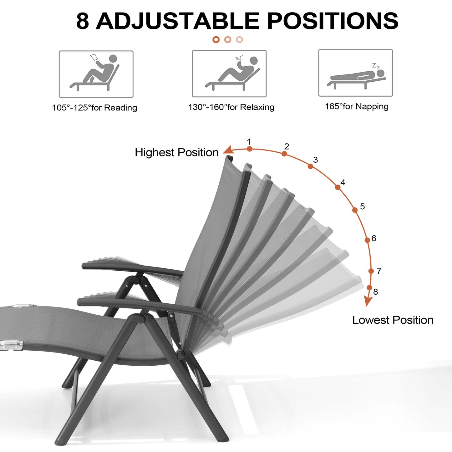Foldable & Adjustable Aluminum Outdoor Chaise Lounge
