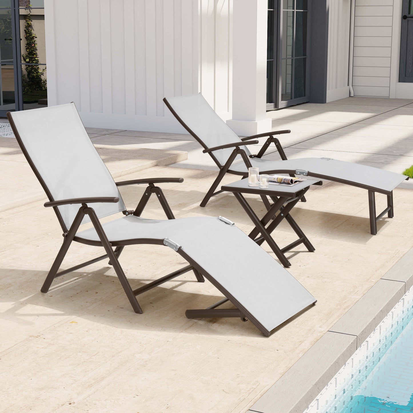 Foldable & Adjustable Aluminum Outdoor Chaise Lounge