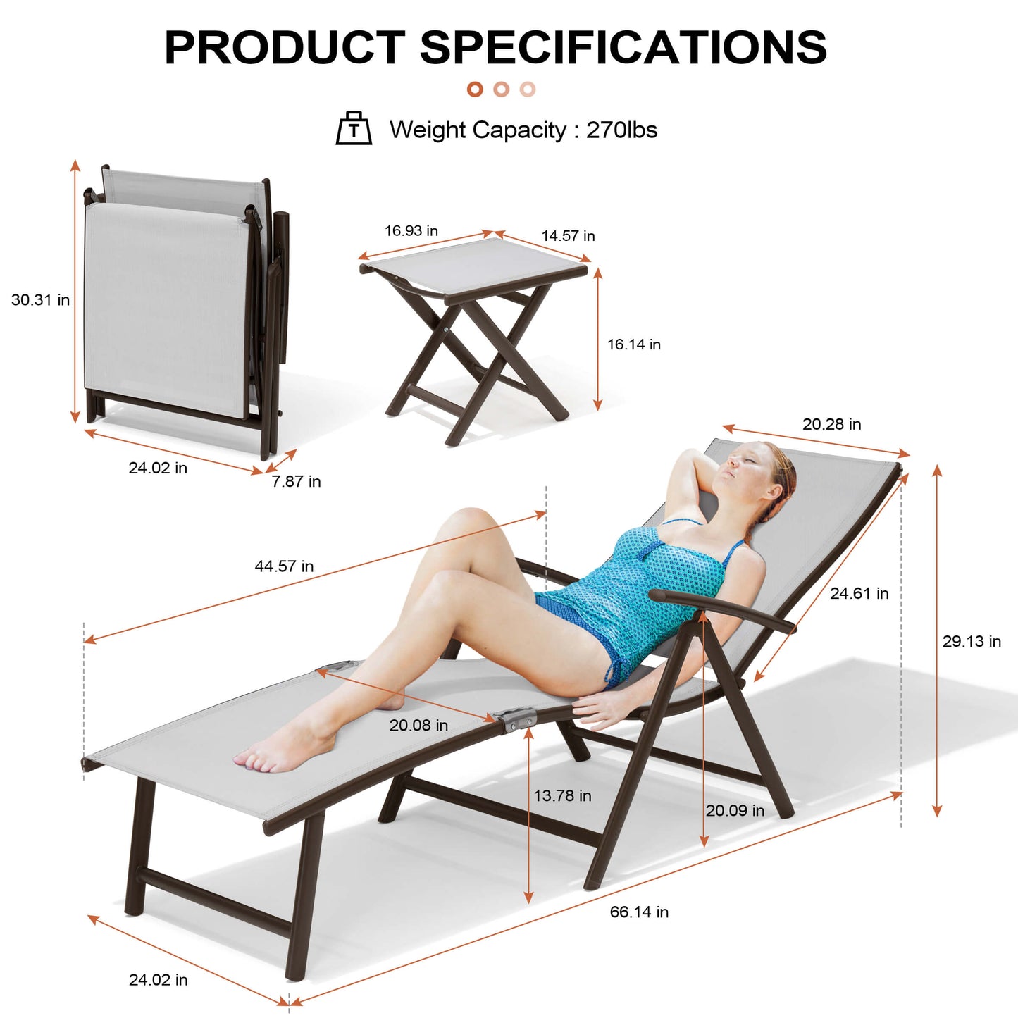 Foldable & Adjustable Aluminum Outdoor Chaise Lounge