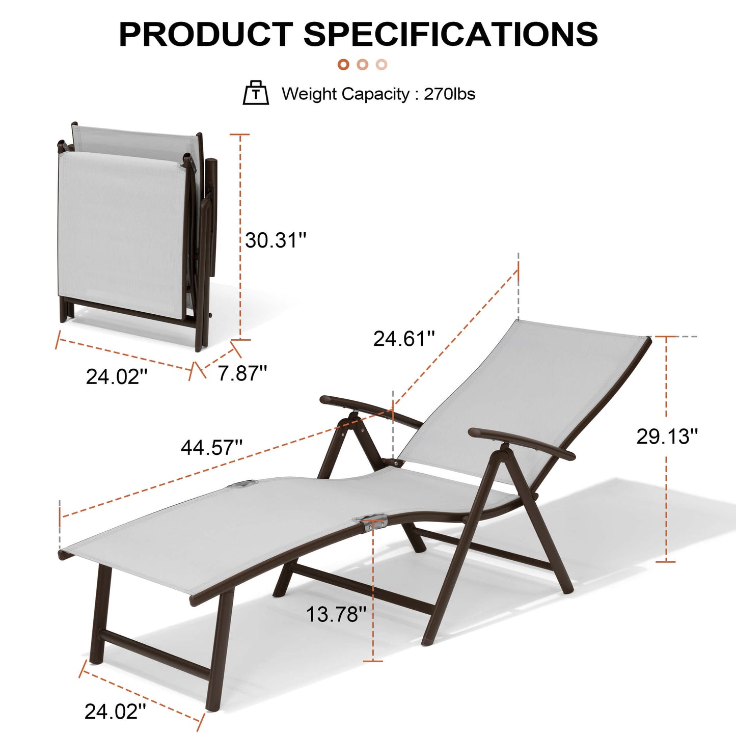 Foldable & Adjustable Aluminum Outdoor Chaise Lounge