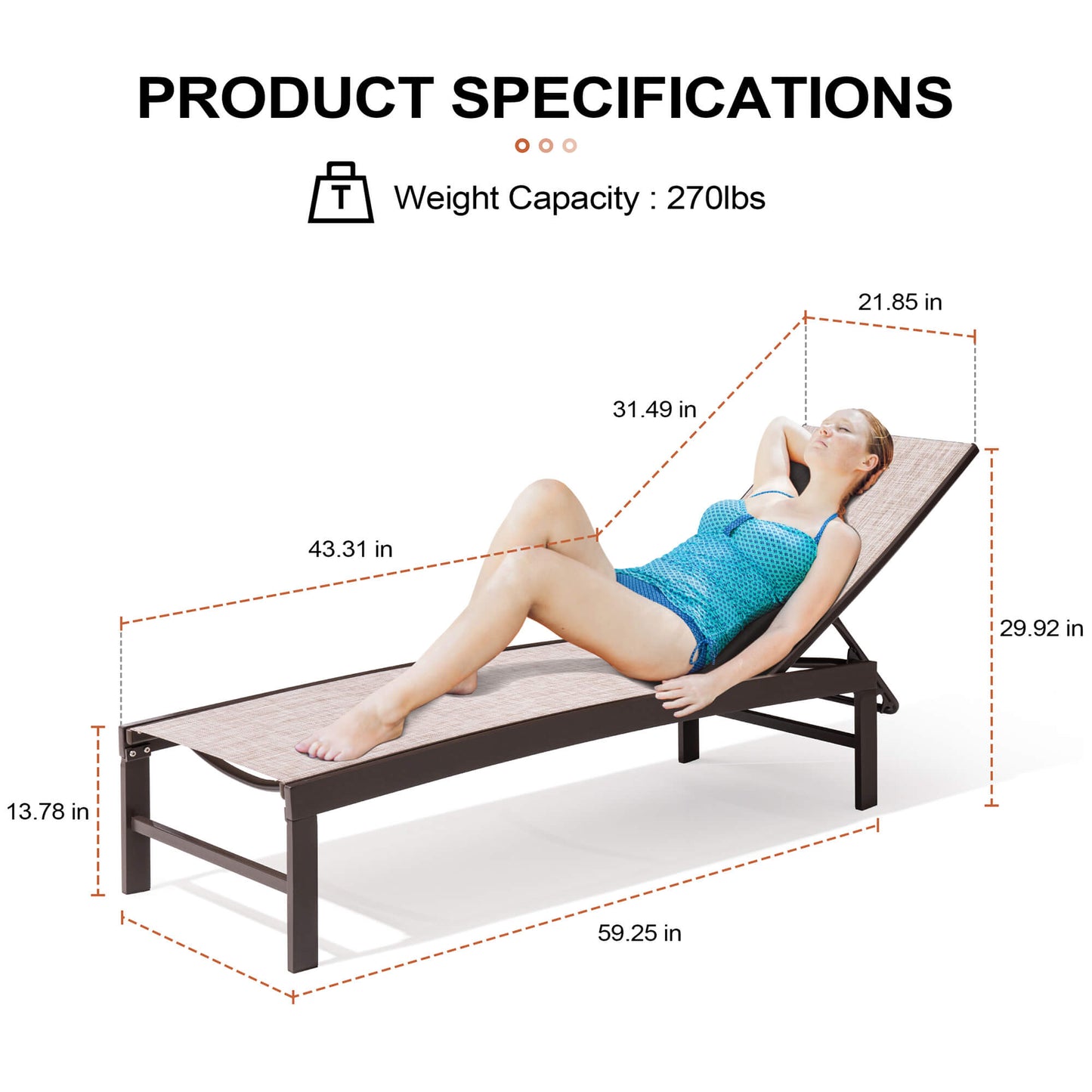 Aluminum/Steel Adjustable Outdoor Chaise Lounge Chair