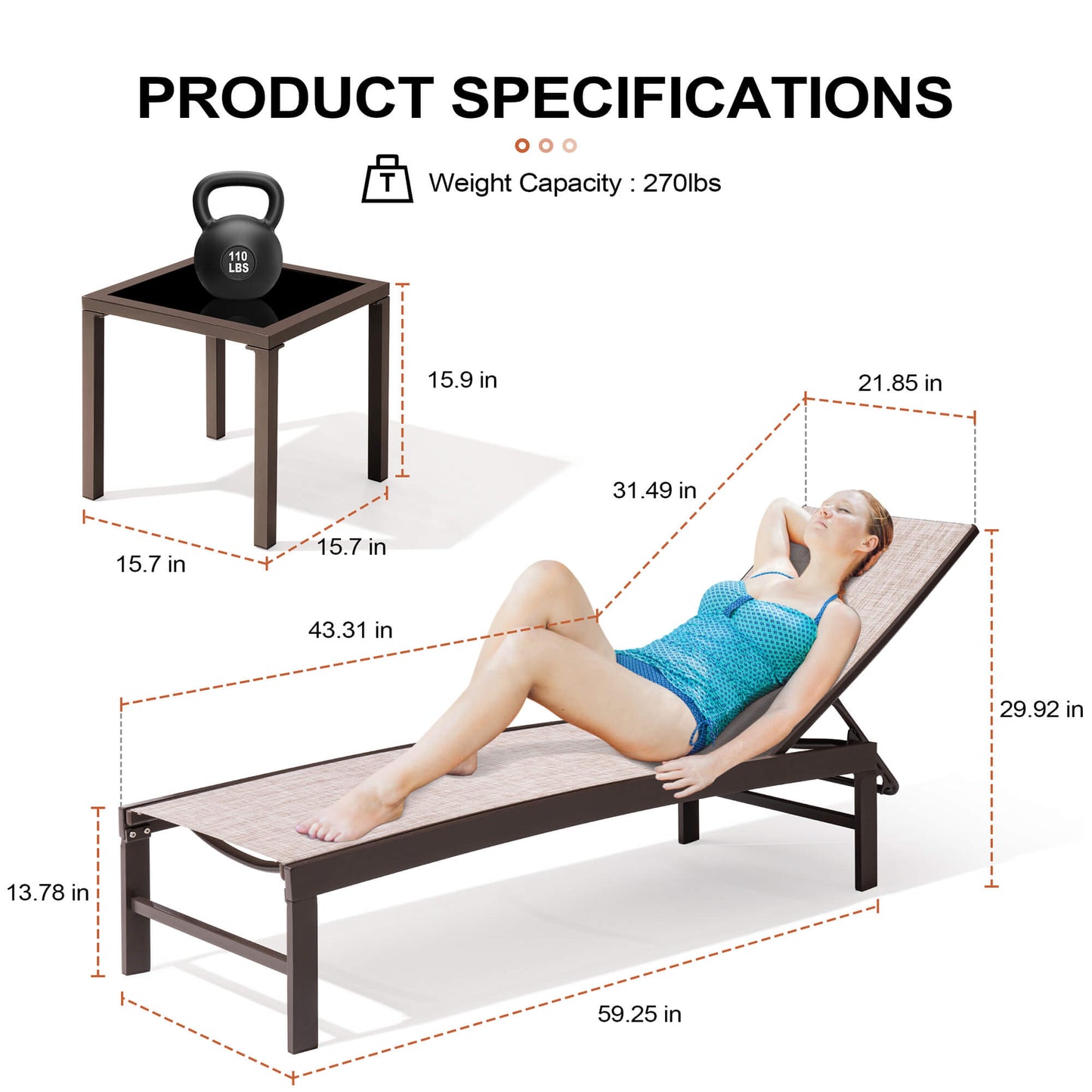 Aluminum/Steel Adjustable Outdoor Chaise Lounge Chair