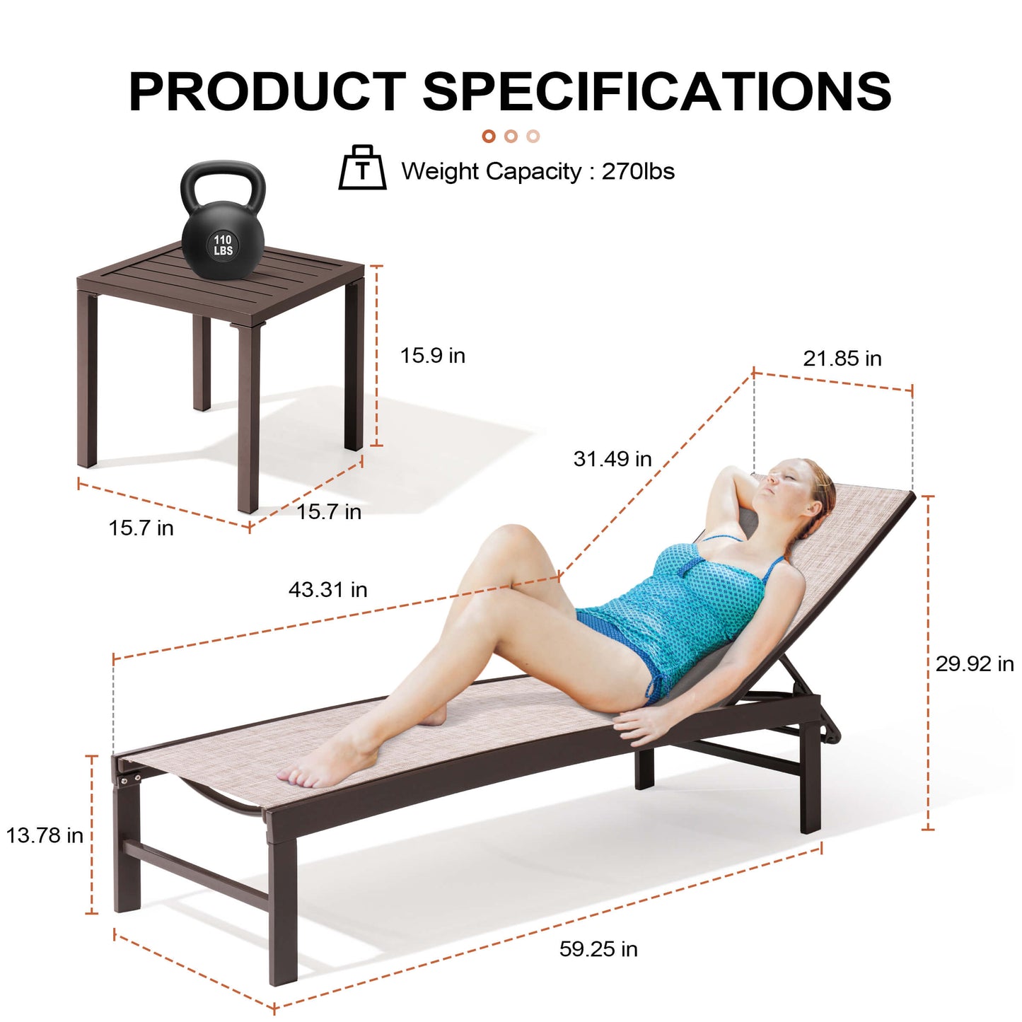 Aluminum/Steel Adjustable Outdoor Chaise Lounge Chair