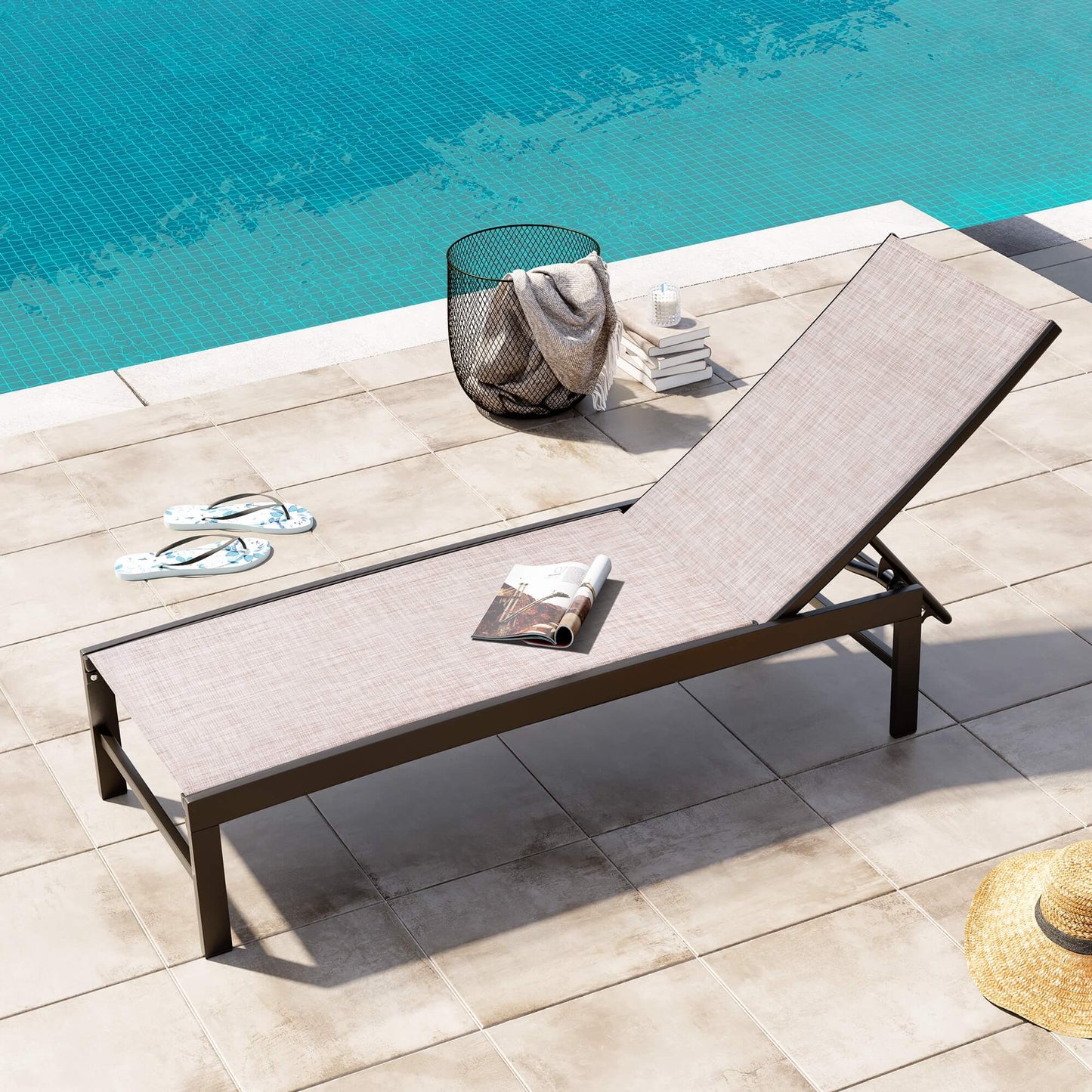 Aluminum/Steel Adjustable Outdoor Chaise Lounge Chair