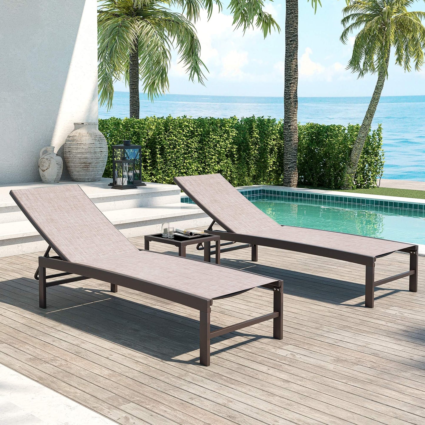 Aluminum/Steel Adjustable Outdoor Chaise Lounge Chair