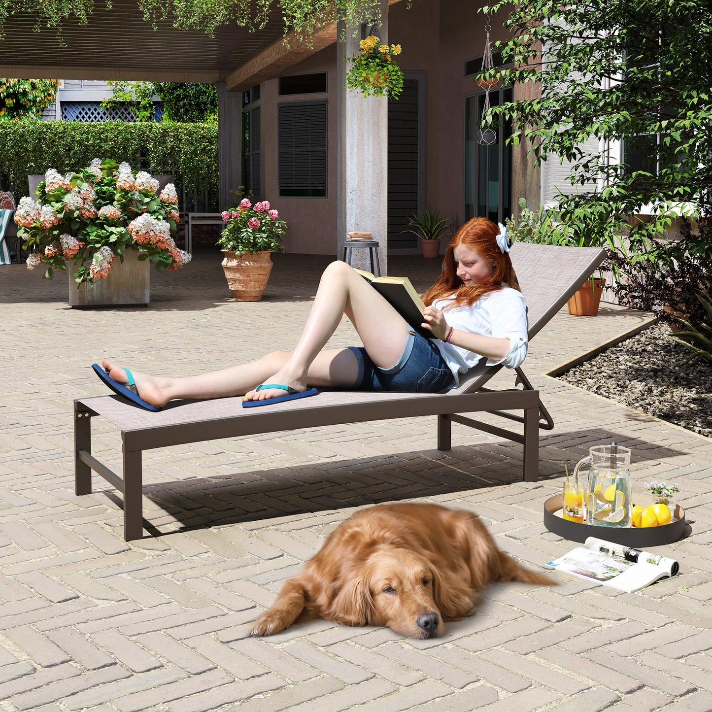 Aluminum/Steel Adjustable Outdoor Chaise Lounge Chair