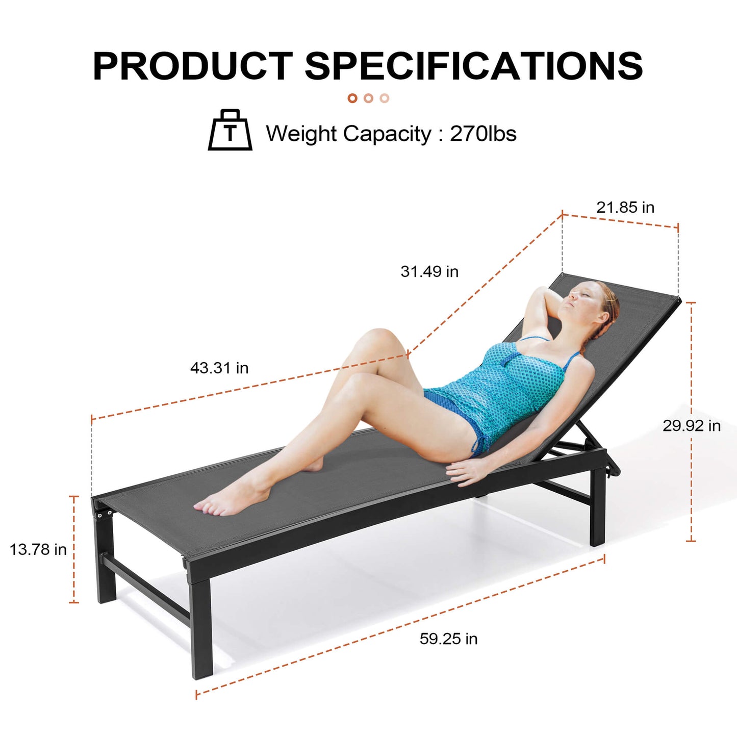 Aluminum/Steel Adjustable Outdoor Chaise Lounge Chair