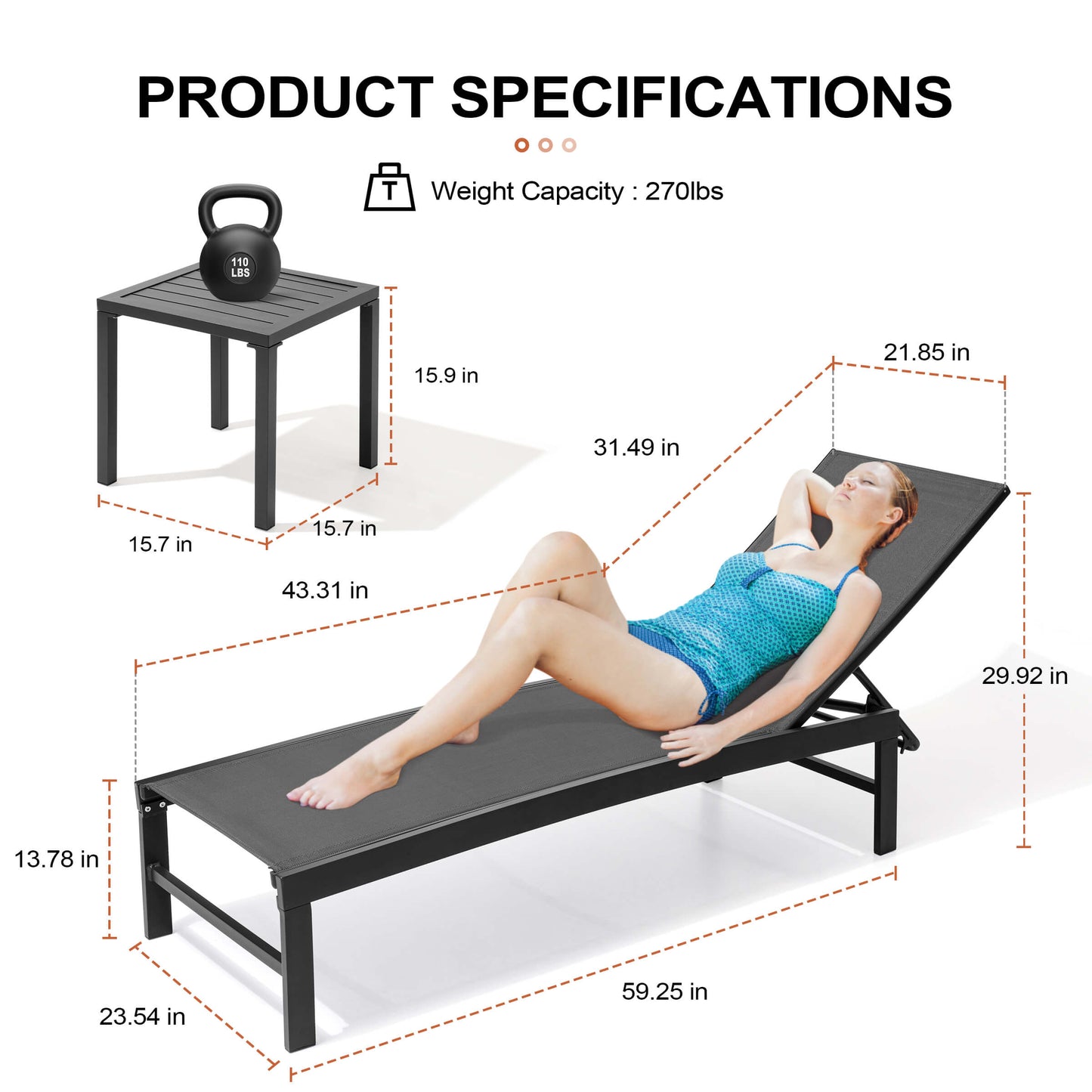 Aluminum/Steel Adjustable Outdoor Chaise Lounge Chair