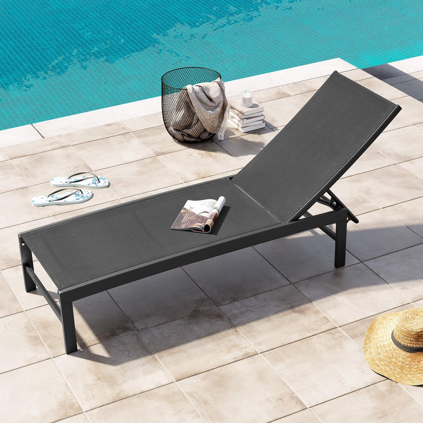 Aluminum/Steel Adjustable Outdoor Chaise Lounge Chair