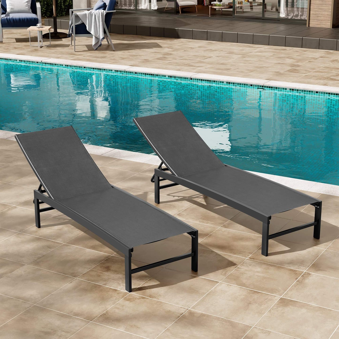 Aluminum/Steel Adjustable Outdoor Chaise Lounge Chair