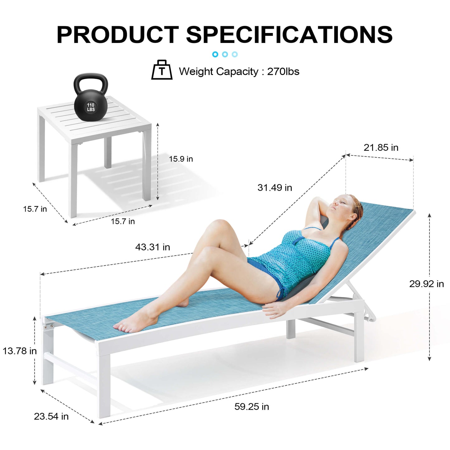 Aluminum/Steel Adjustable Outdoor Chaise Lounge Chair