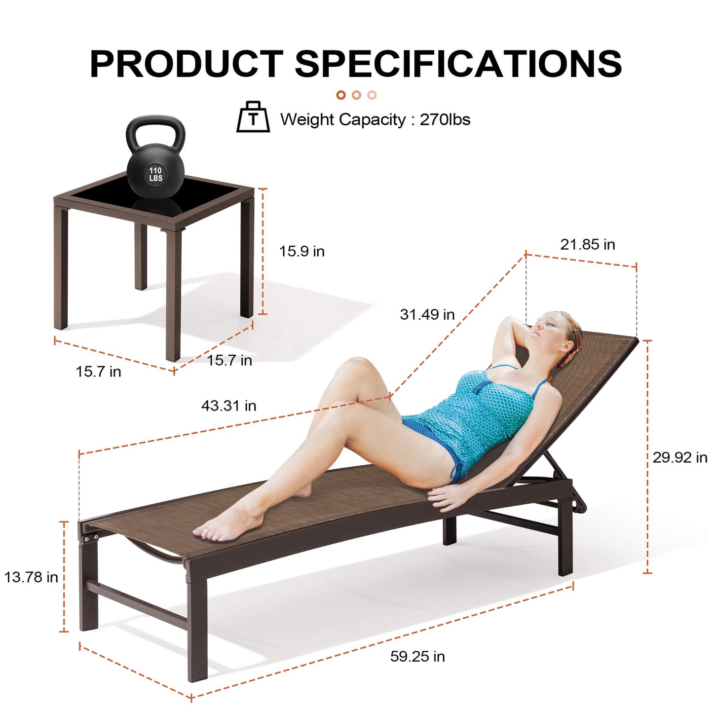 Aluminum/Steel Adjustable Outdoor Chaise Lounge Chair