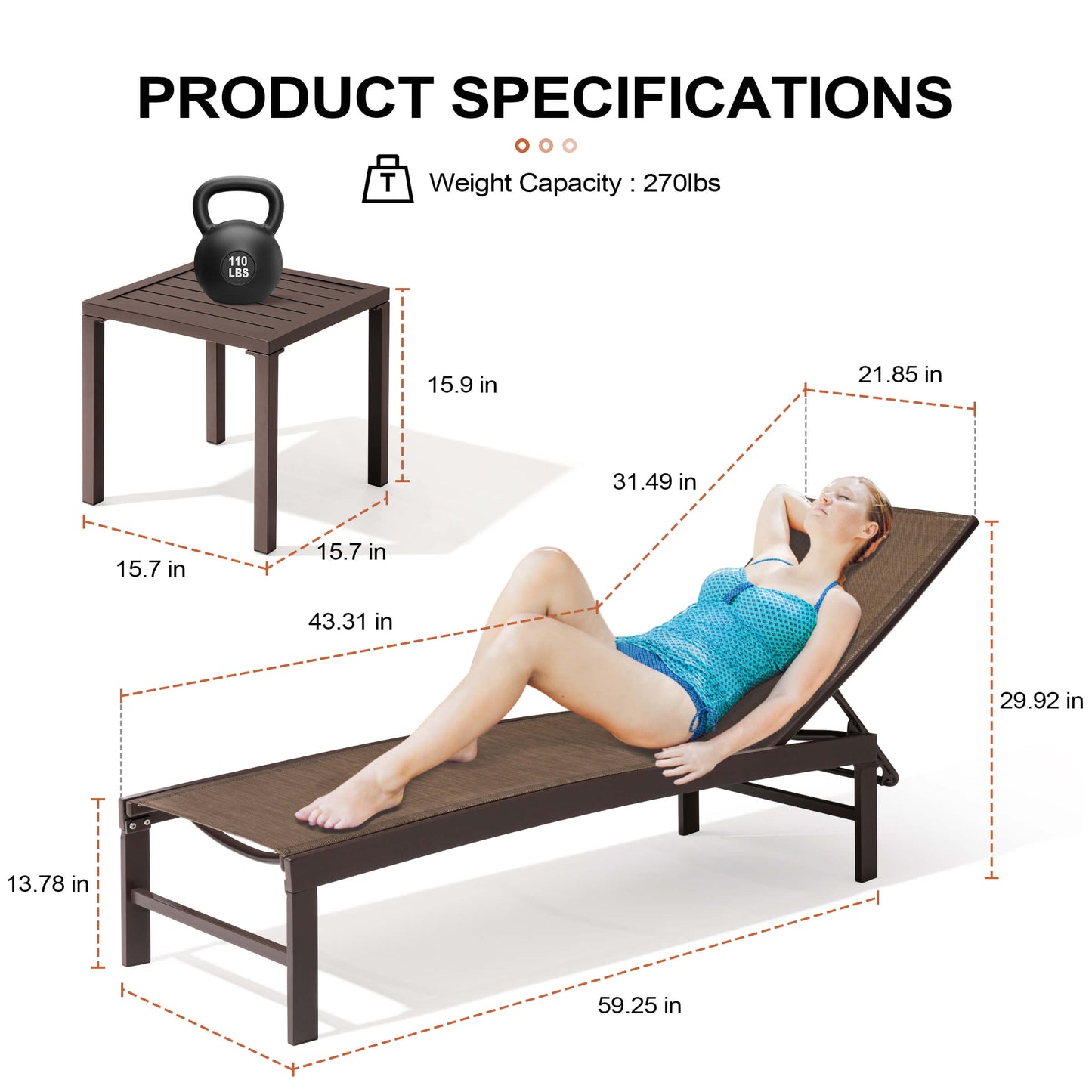 Aluminum/Steel Adjustable Outdoor Chaise Lounge Chair