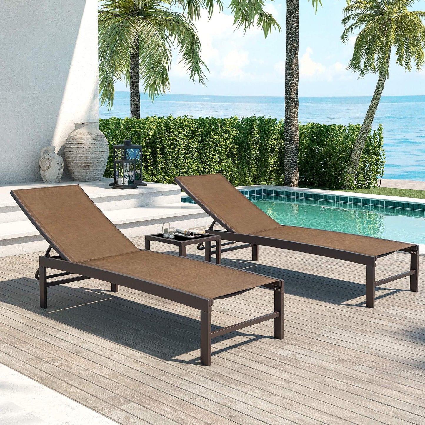Aluminum/Steel Adjustable Outdoor Chaise Lounge Chair