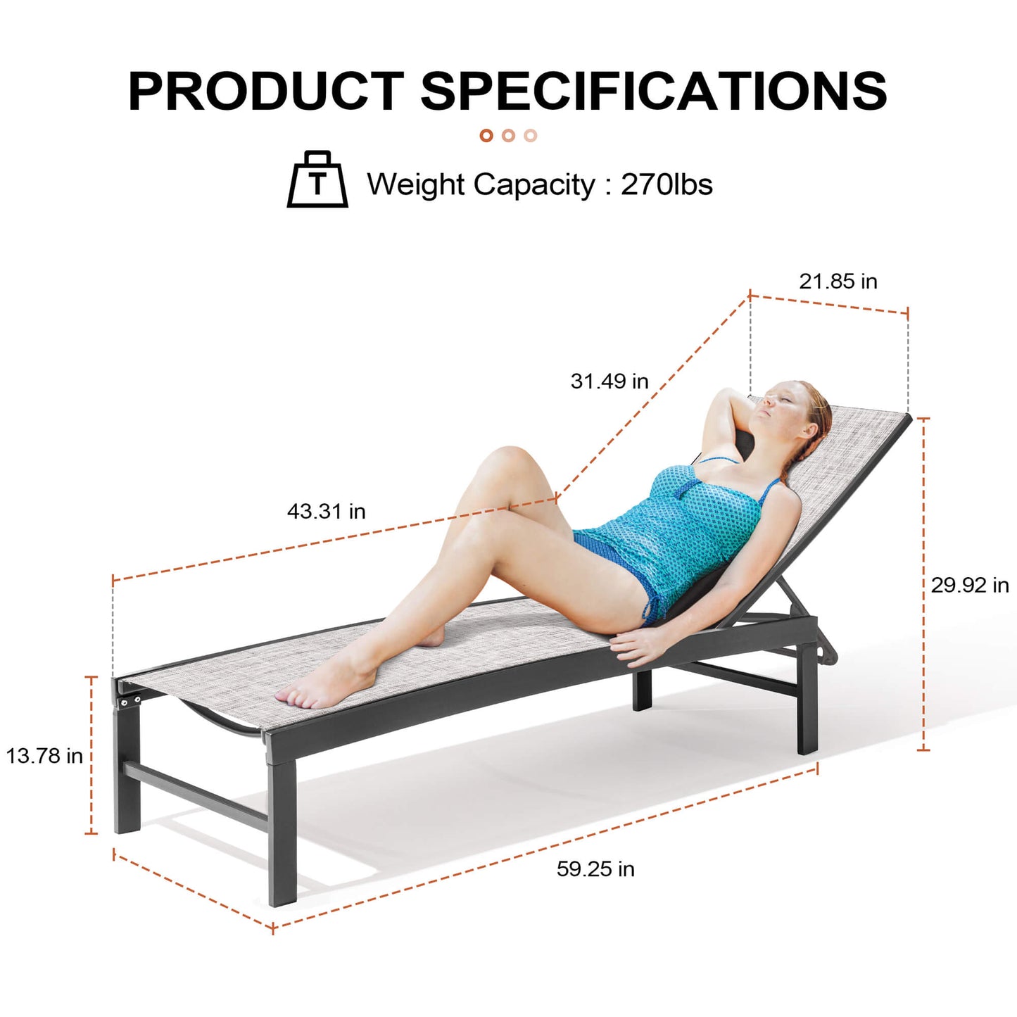 Aluminum/Steel Adjustable Outdoor Chaise Lounge Chair