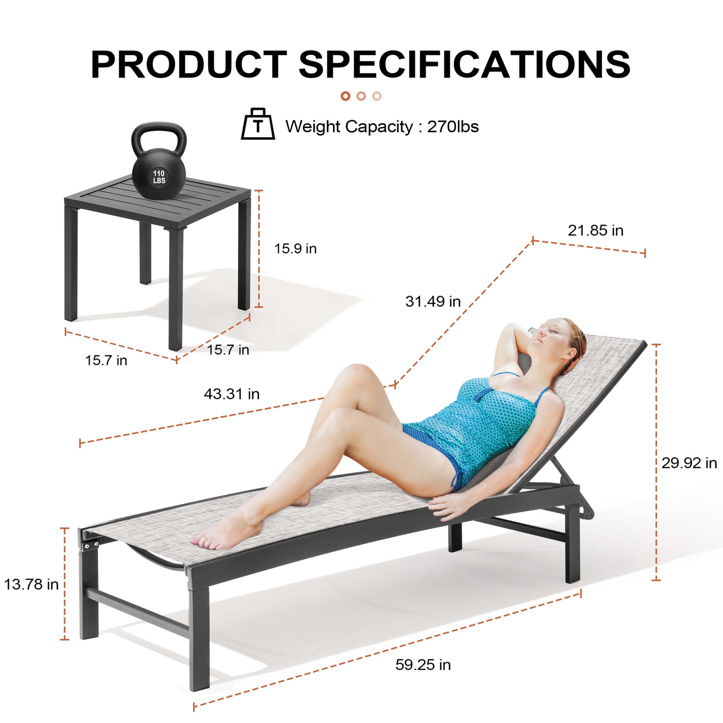 Aluminum/Steel Adjustable Outdoor Chaise Lounge Chair