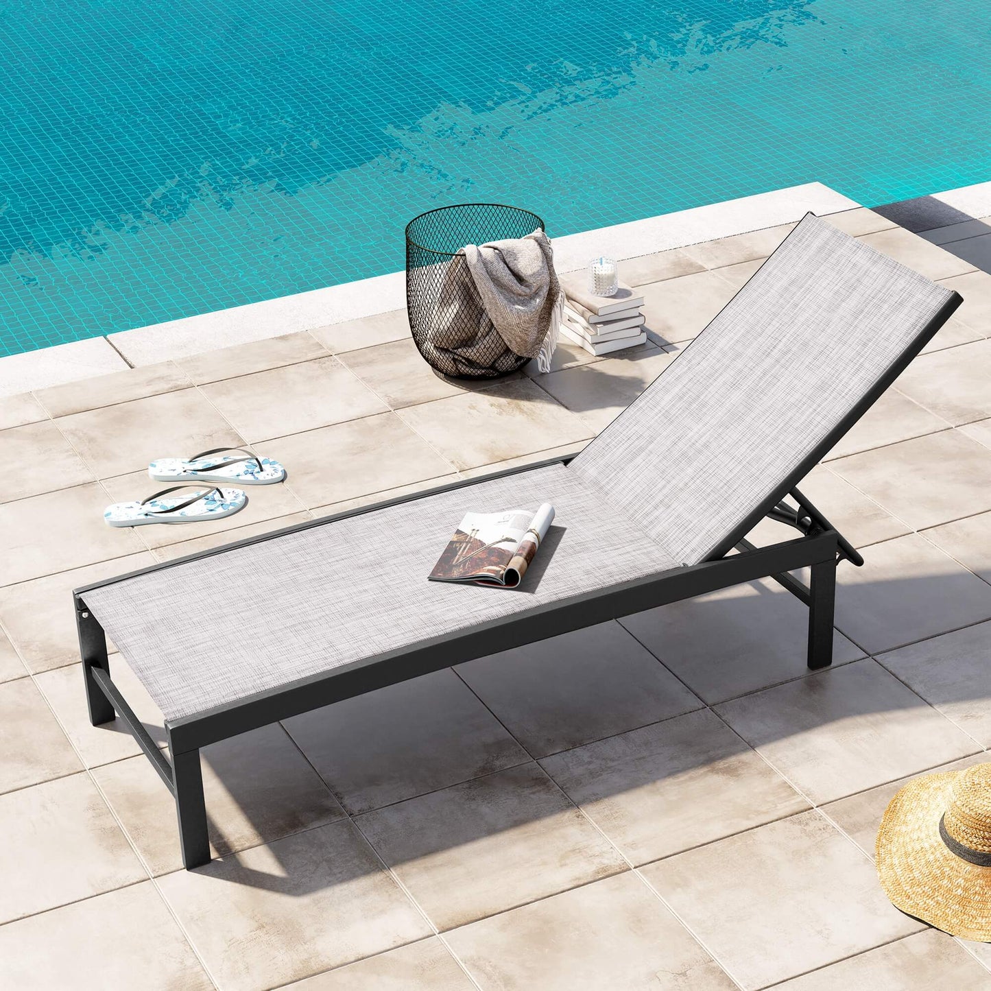 Aluminum/Steel Adjustable Outdoor Chaise Lounge Chair