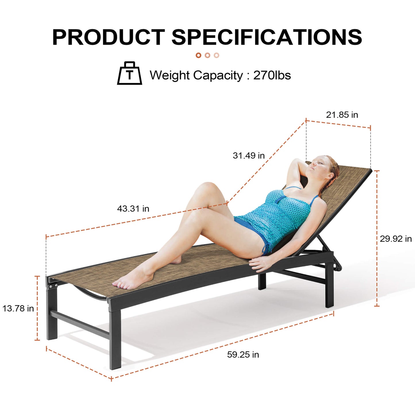 Aluminum/Steel Adjustable Outdoor Chaise Lounge Chair