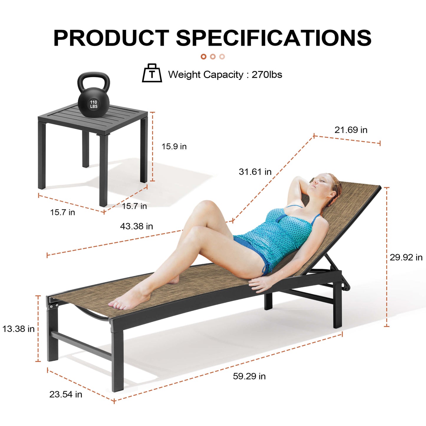Aluminum/Steel Adjustable Outdoor Chaise Lounge Chair