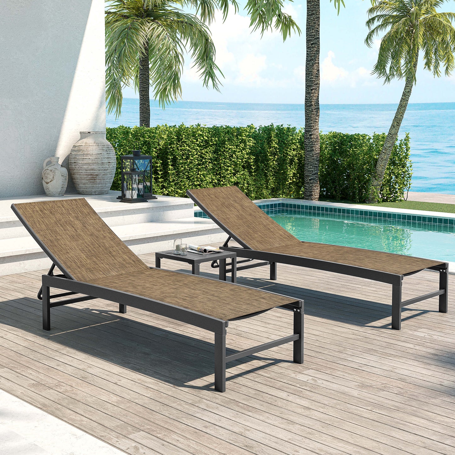 Aluminum/Steel Adjustable Outdoor Chaise Lounge Chair