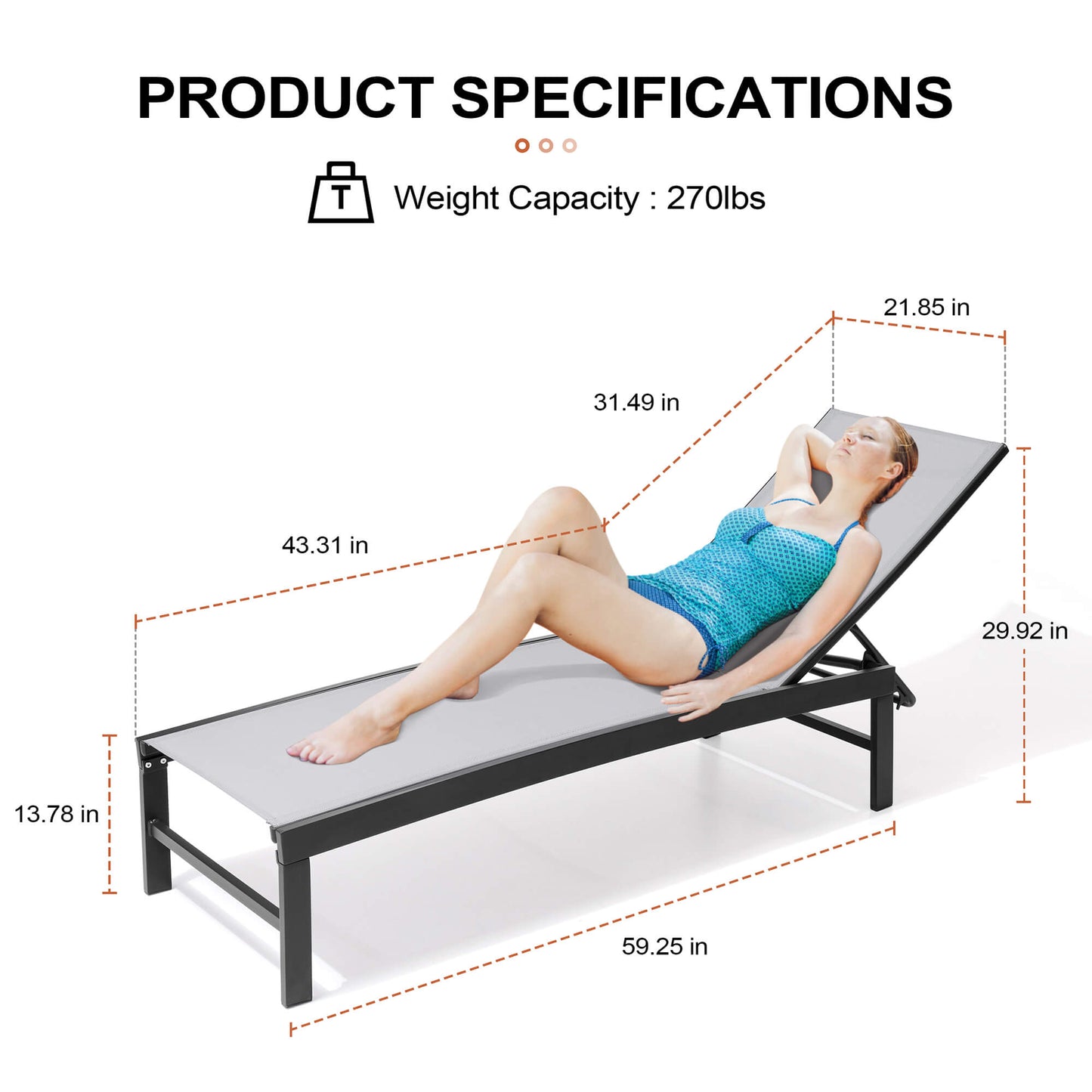 Aluminum/Steel Adjustable Outdoor Chaise Lounge Chair
