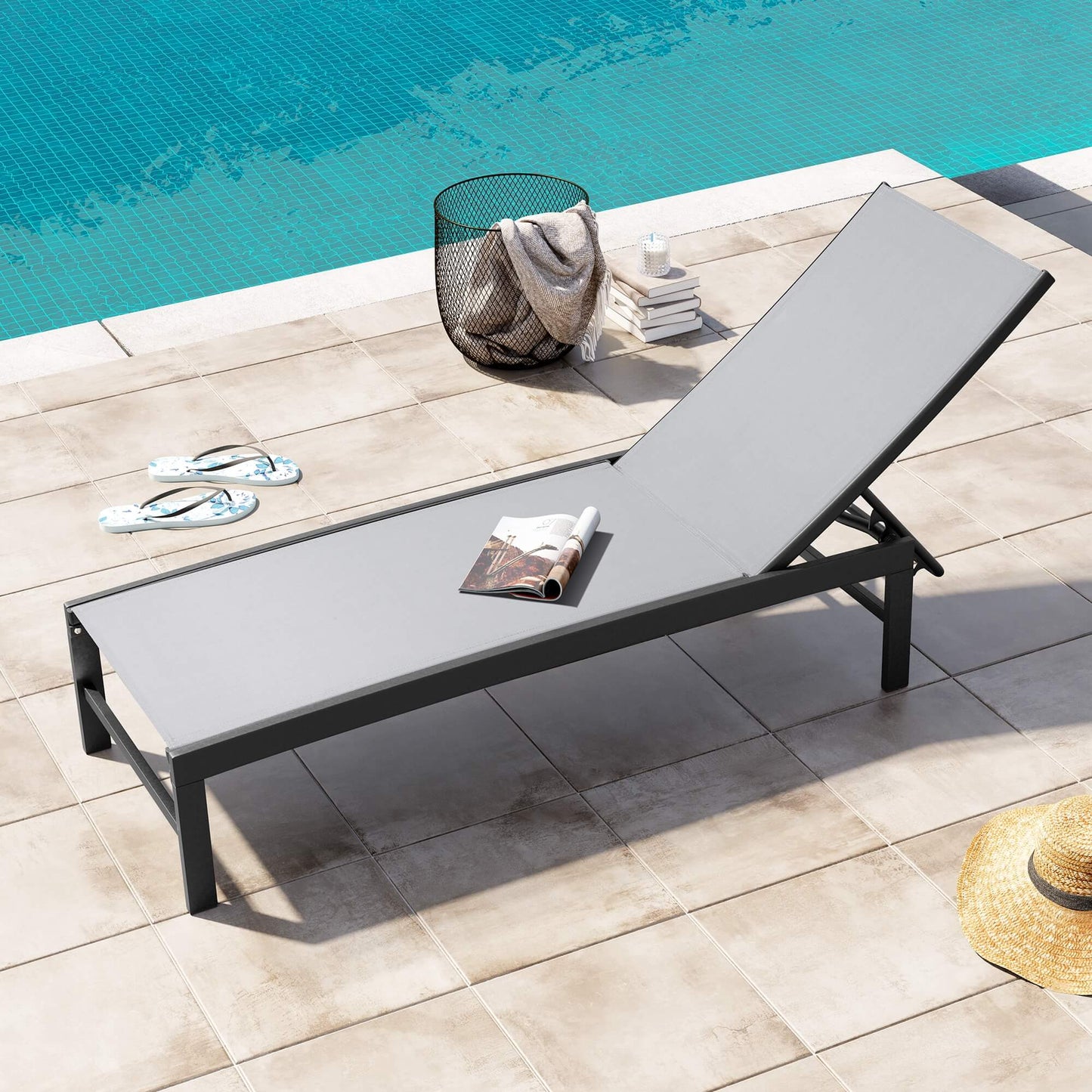 Aluminum/Steel Adjustable Outdoor Chaise Lounge Chair