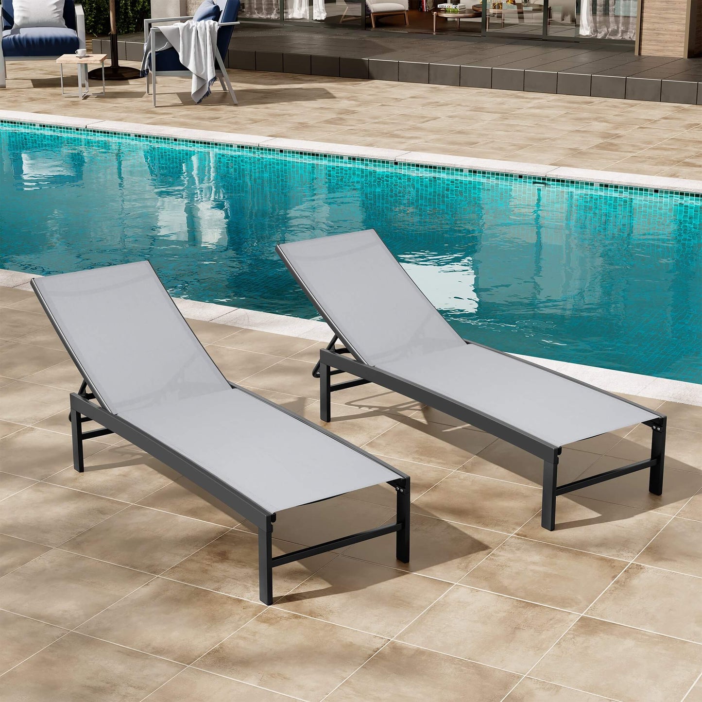 Aluminum/Steel Adjustable Outdoor Chaise Lounge Chair