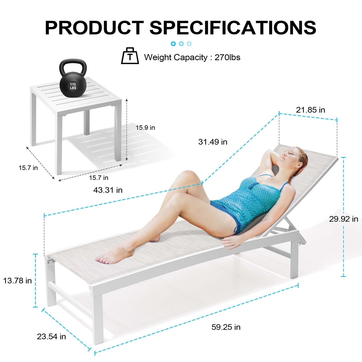 Aluminum/Steel Adjustable Outdoor Chaise Lounge Chair
