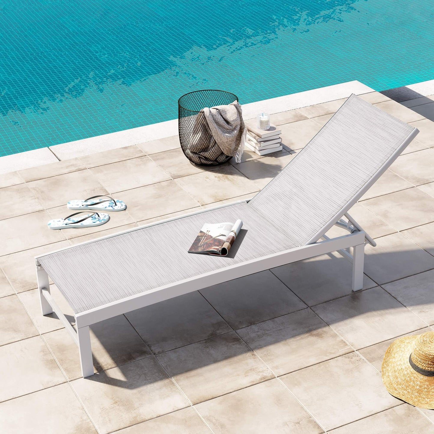Aluminum/Steel Adjustable Outdoor Chaise Lounge Chair