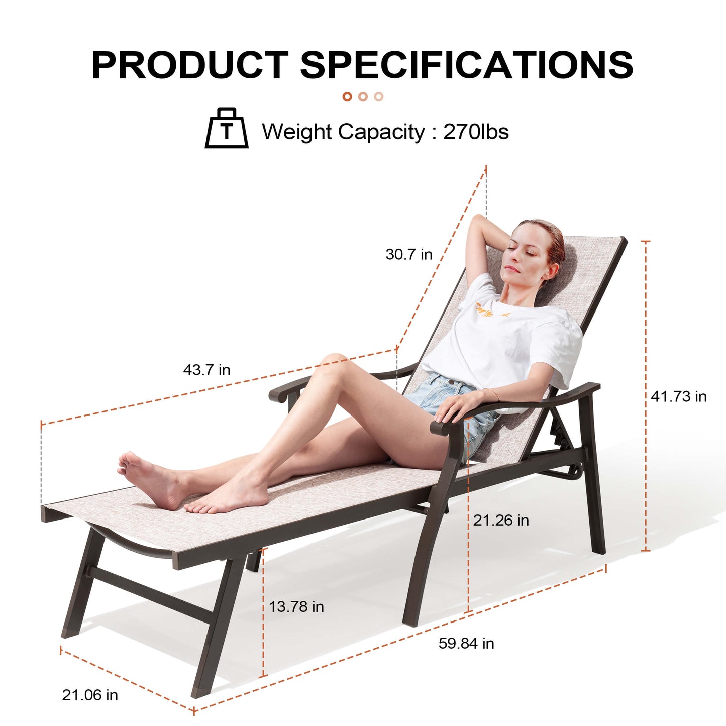 Aluminum Outdoor Adjustable Chaise Lounge Chair