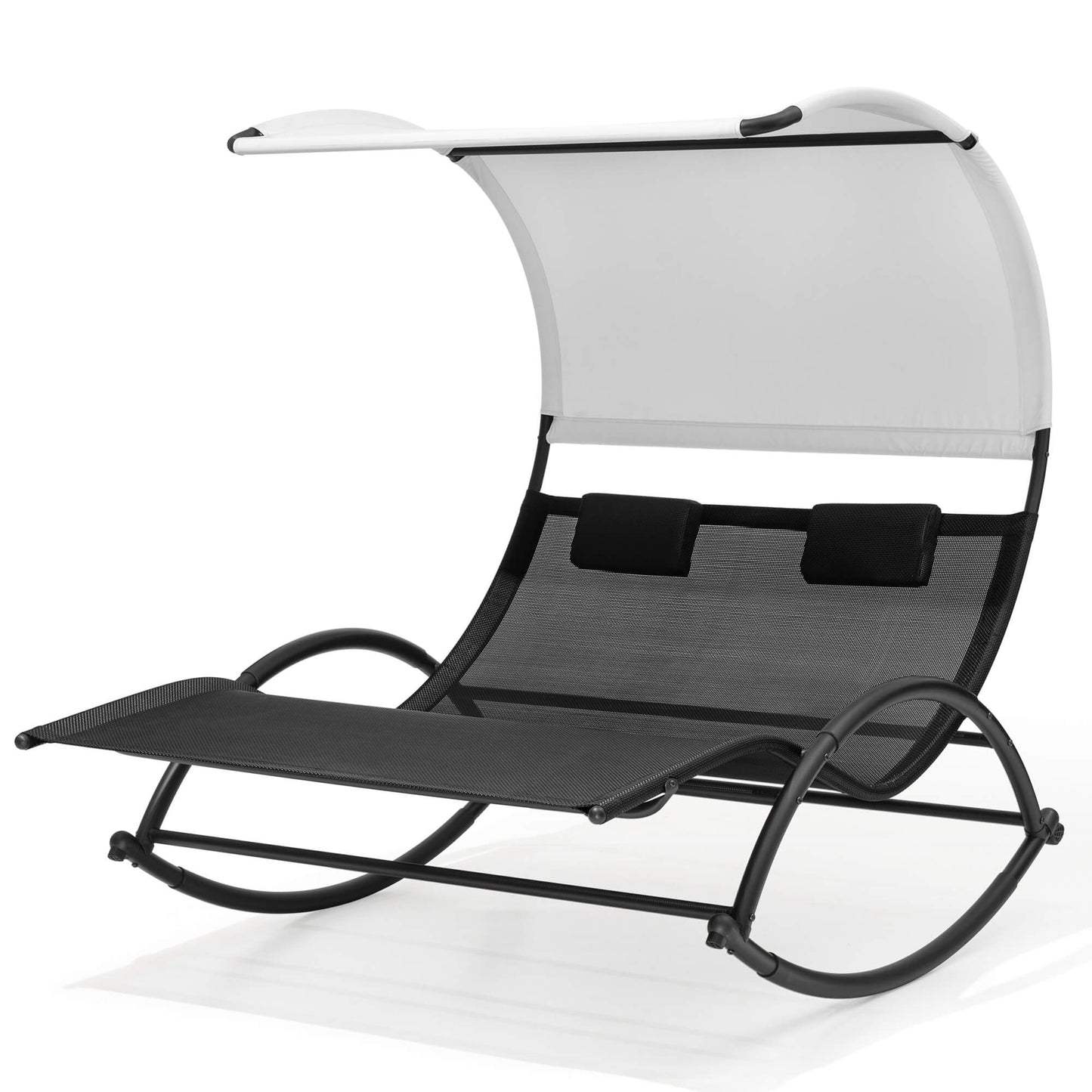 Aluminum Double Chaise Lounge with Canopy & Wheels