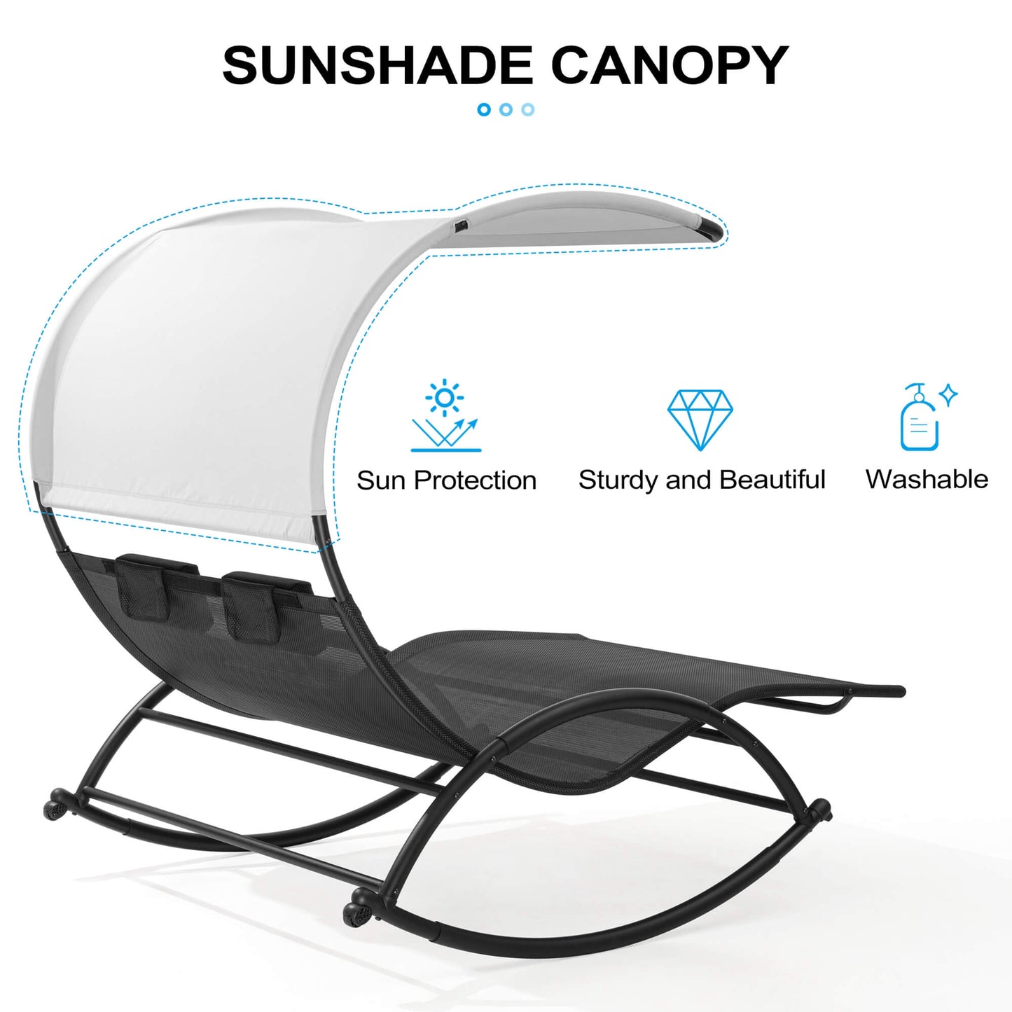 Aluminum Double Chaise Lounge with Canopy & Wheels
