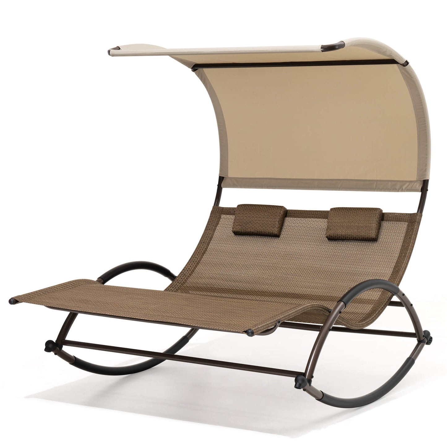 Aluminum Double Chaise Lounge with Canopy & Wheels