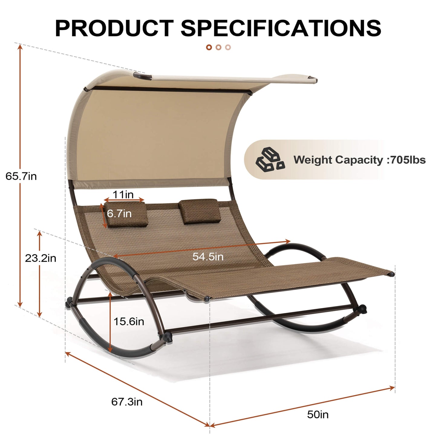 Aluminum Double Chaise Lounge with Canopy & Wheels