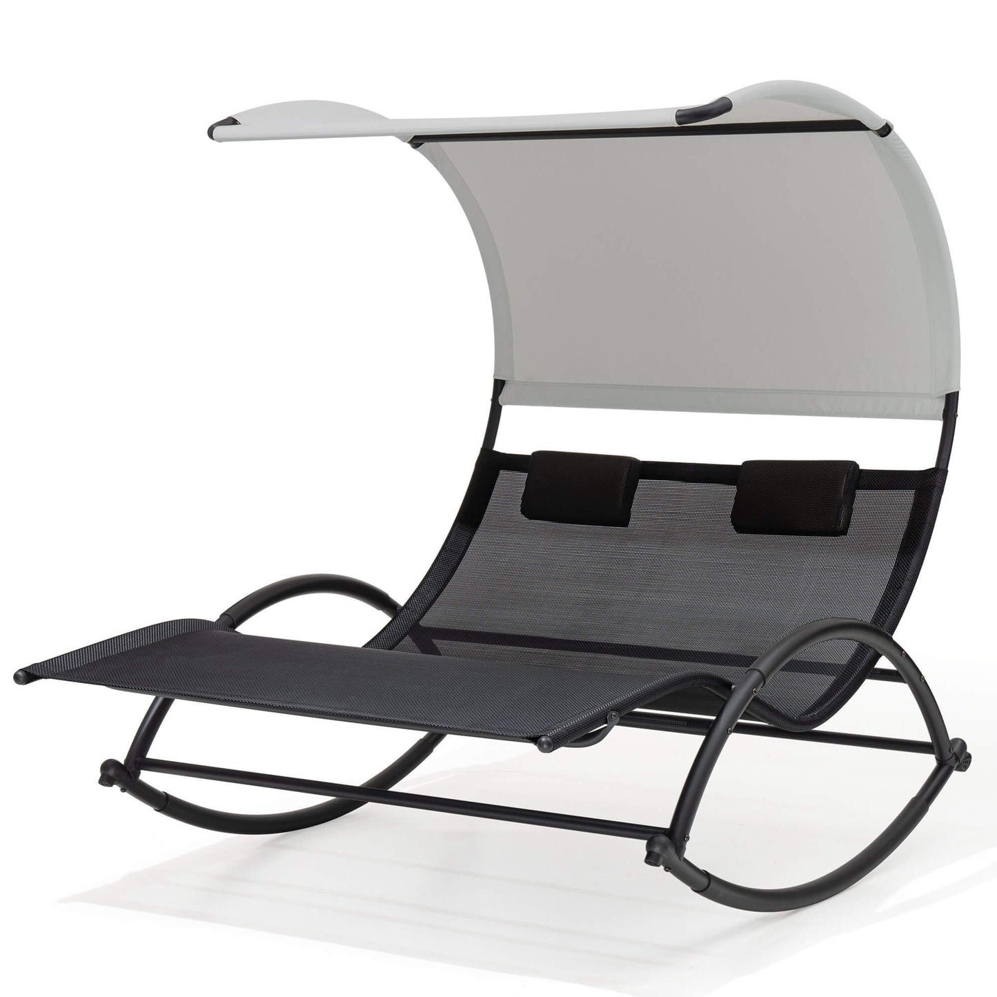 Aluminum Double Chaise Lounge with Canopy & Wheels