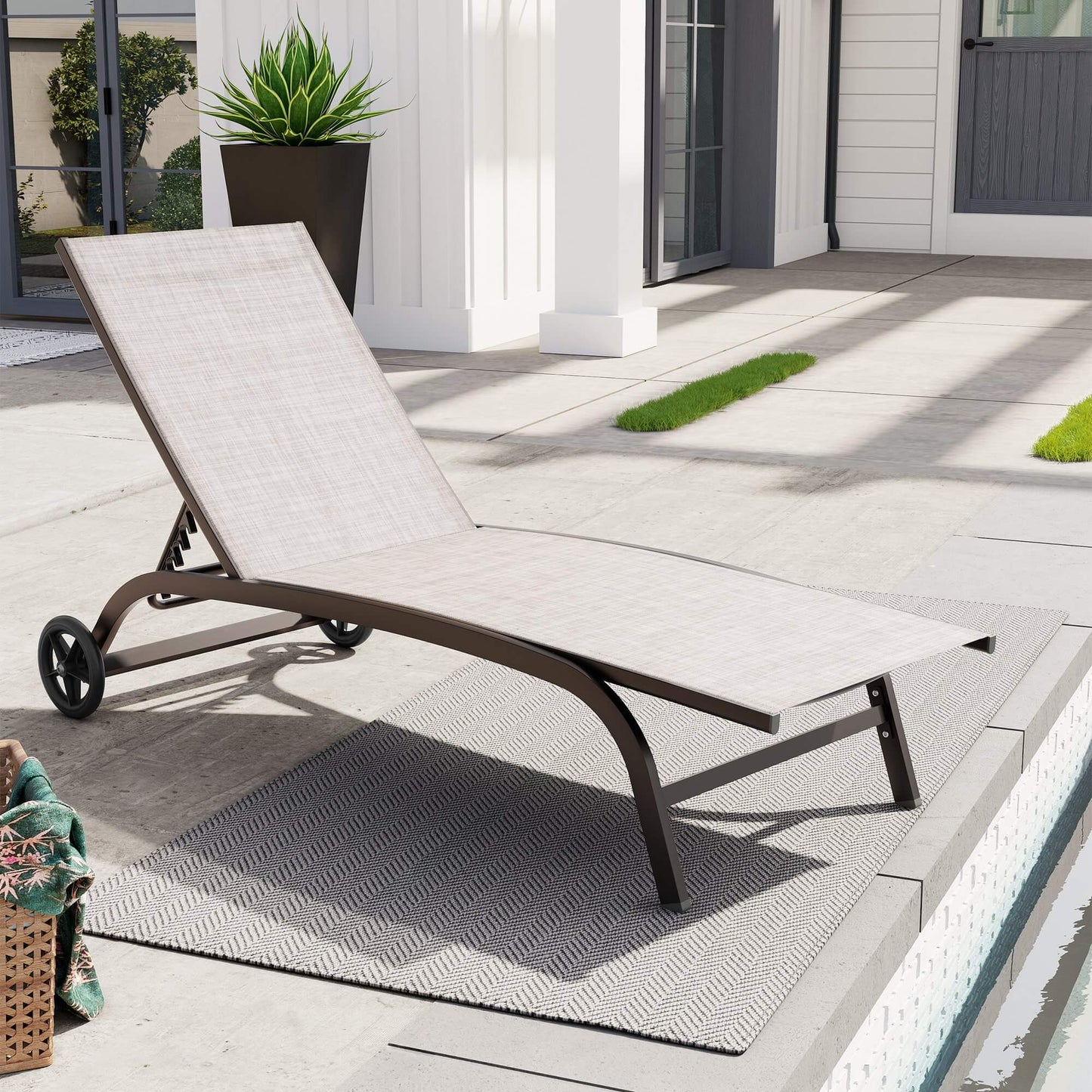 Wheeled Outdoor Folding Chaise Lounge