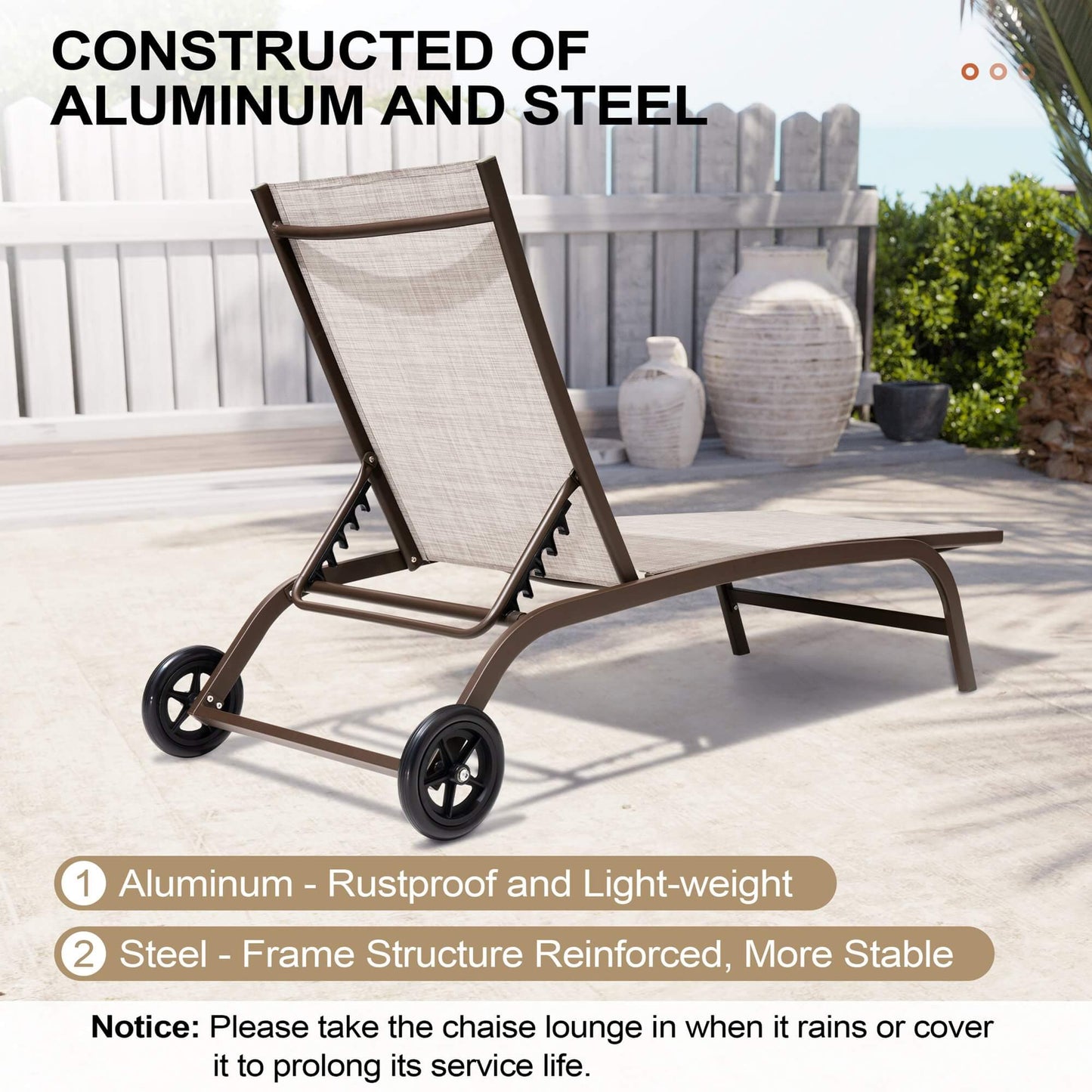 Wheeled Outdoor Folding Chaise Lounge