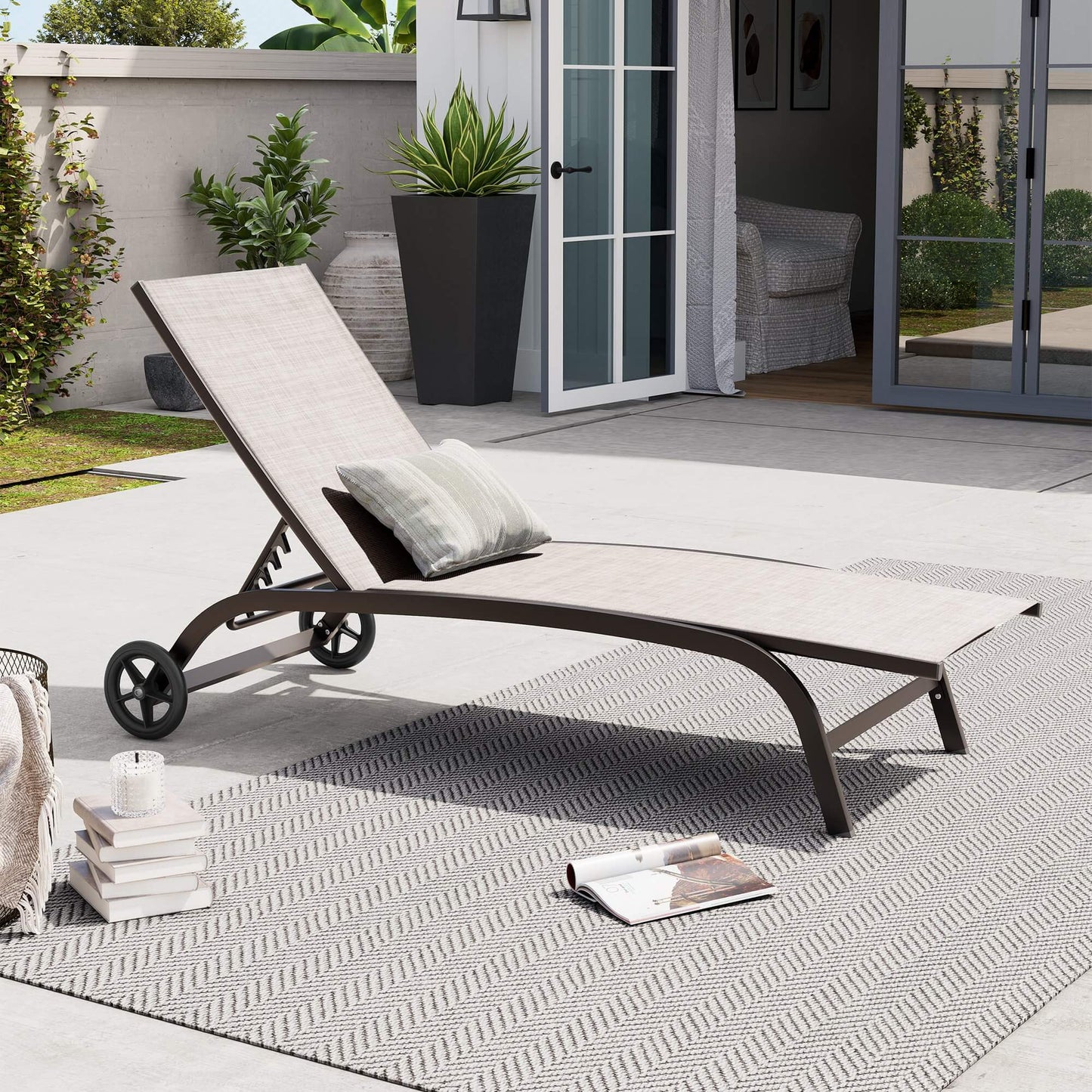 Wheeled Outdoor Folding Chaise Lounge