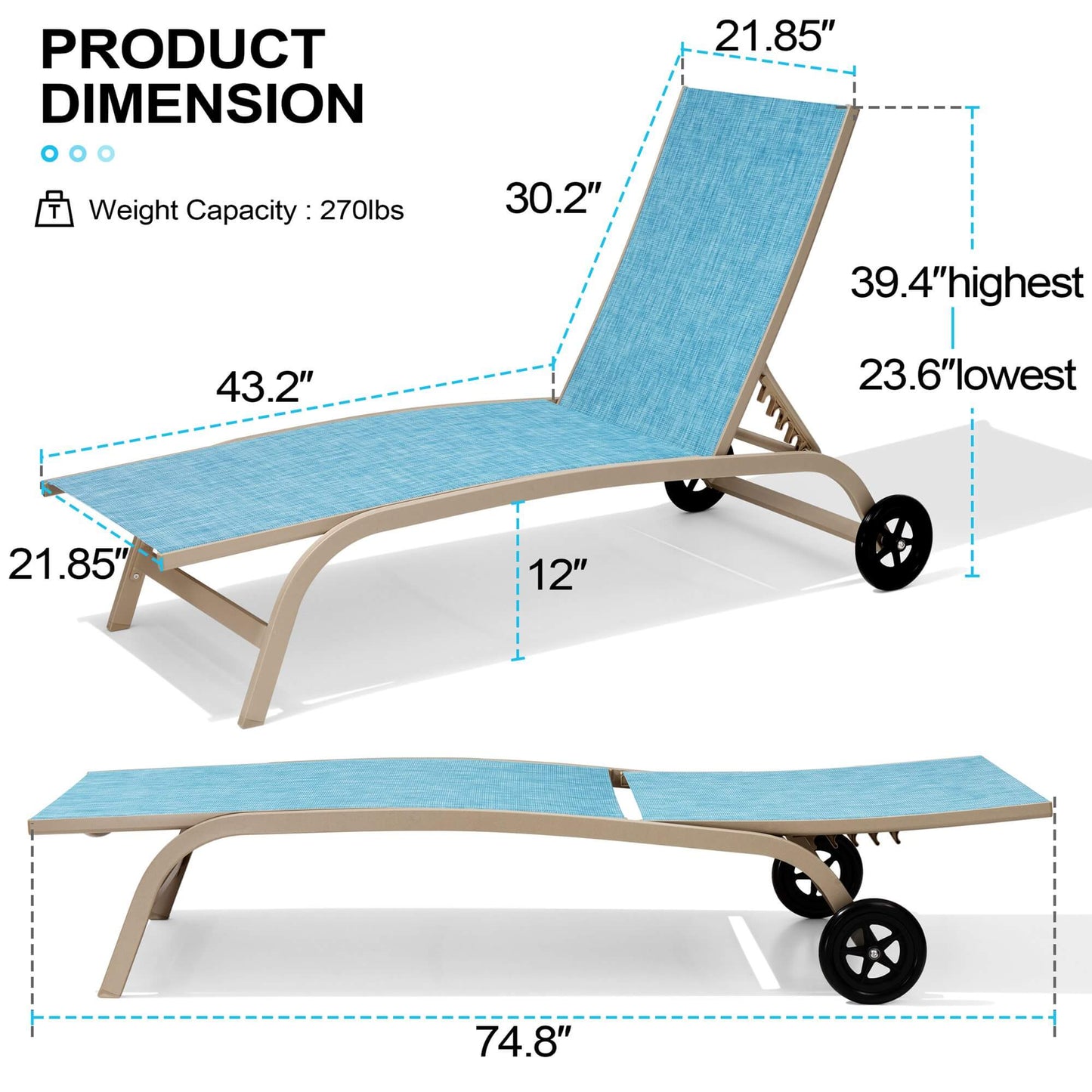 Wheeled Outdoor Folding Chaise Lounge