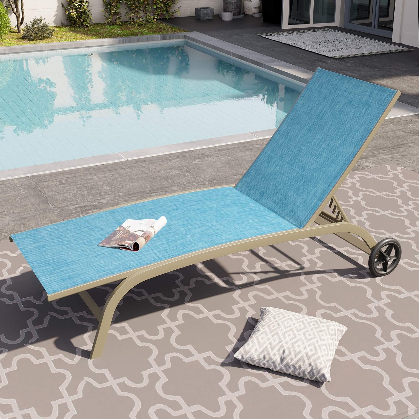 Wheeled Outdoor Folding Chaise Lounge