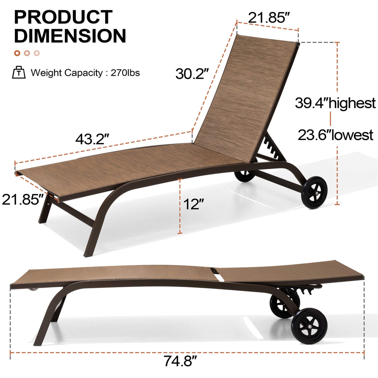 Wheeled Outdoor Folding Chaise Lounge