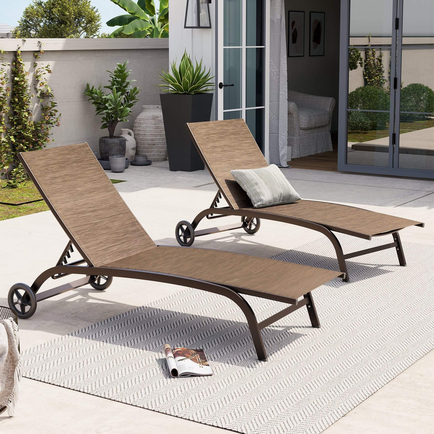 Wheeled Outdoor Folding Chaise Lounge