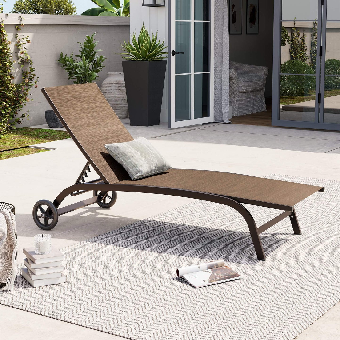Wheeled Outdoor Folding Chaise Lounge