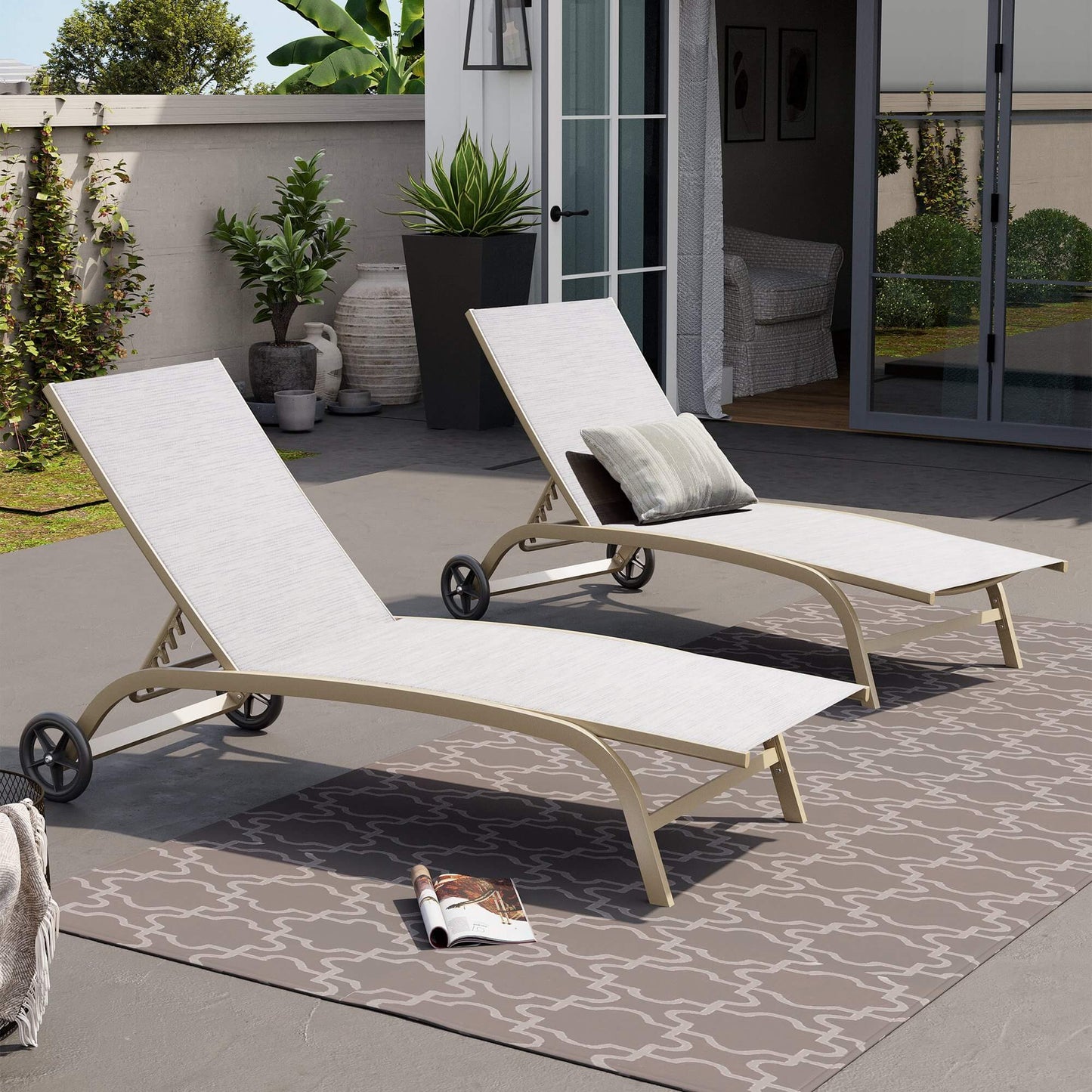 Wheeled Outdoor Folding Chaise Lounge