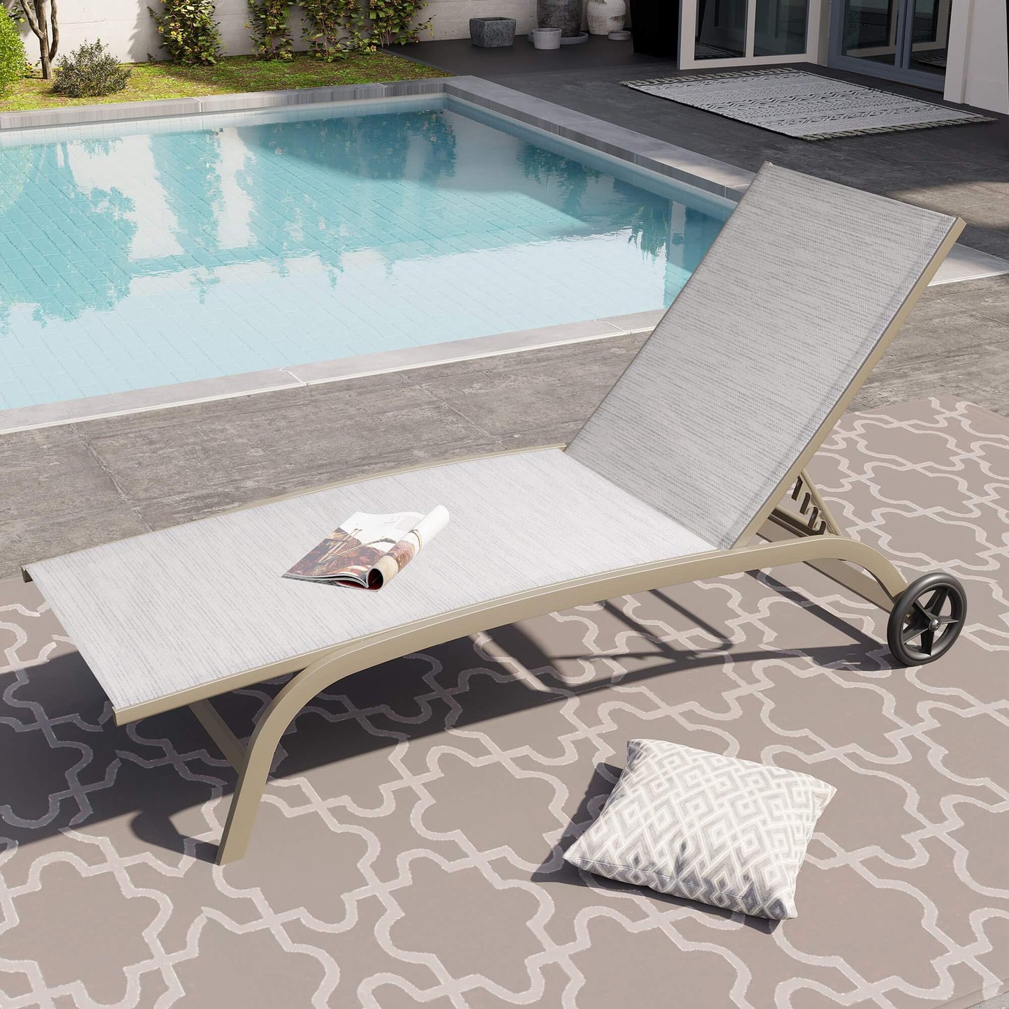Wheeled Outdoor Folding Chaise Lounge