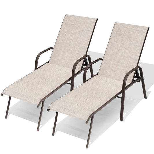 Textilene Adjustable Outdoor Chaise Lounge Set of 2