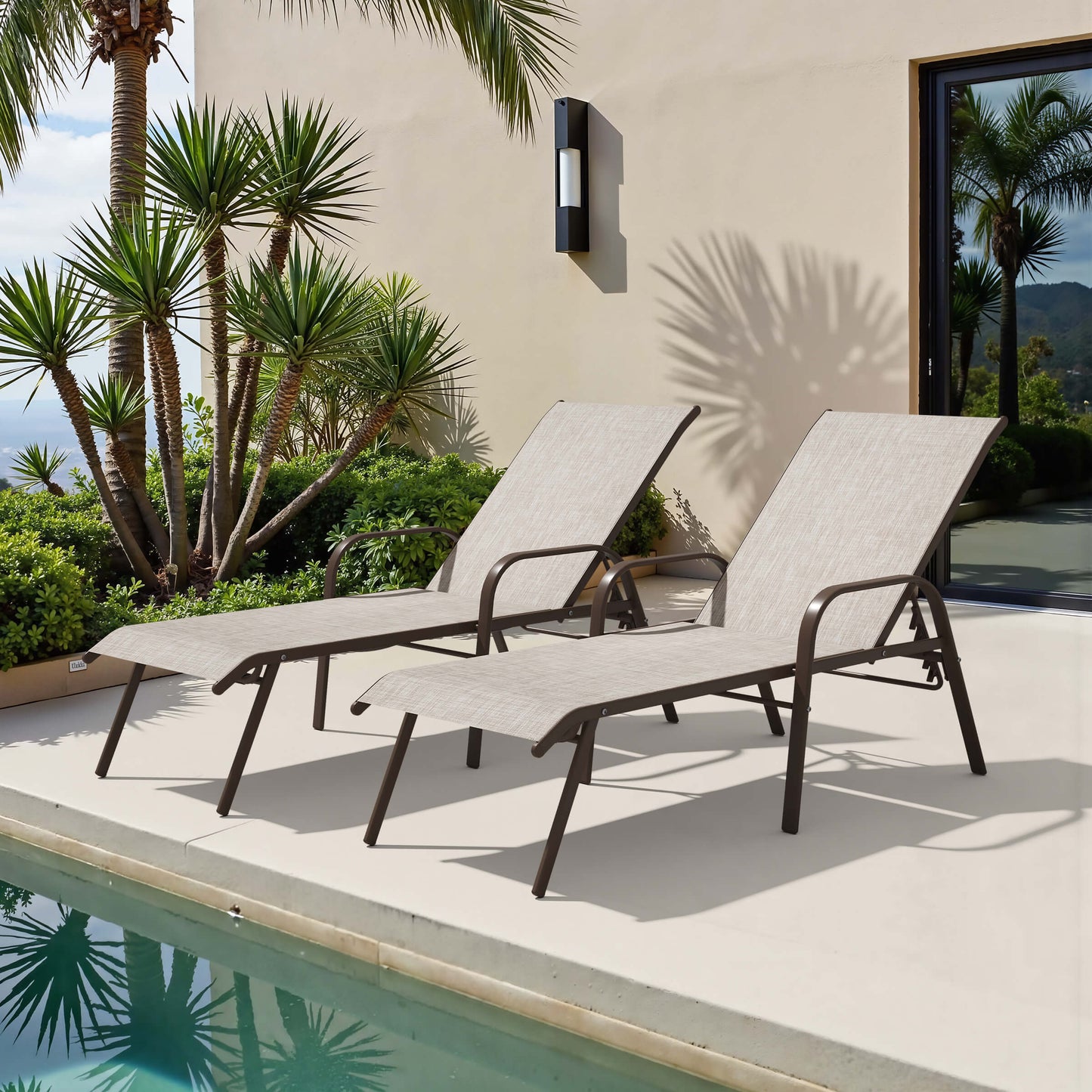 Textilene Adjustable Outdoor Chaise Lounge Set of 2
