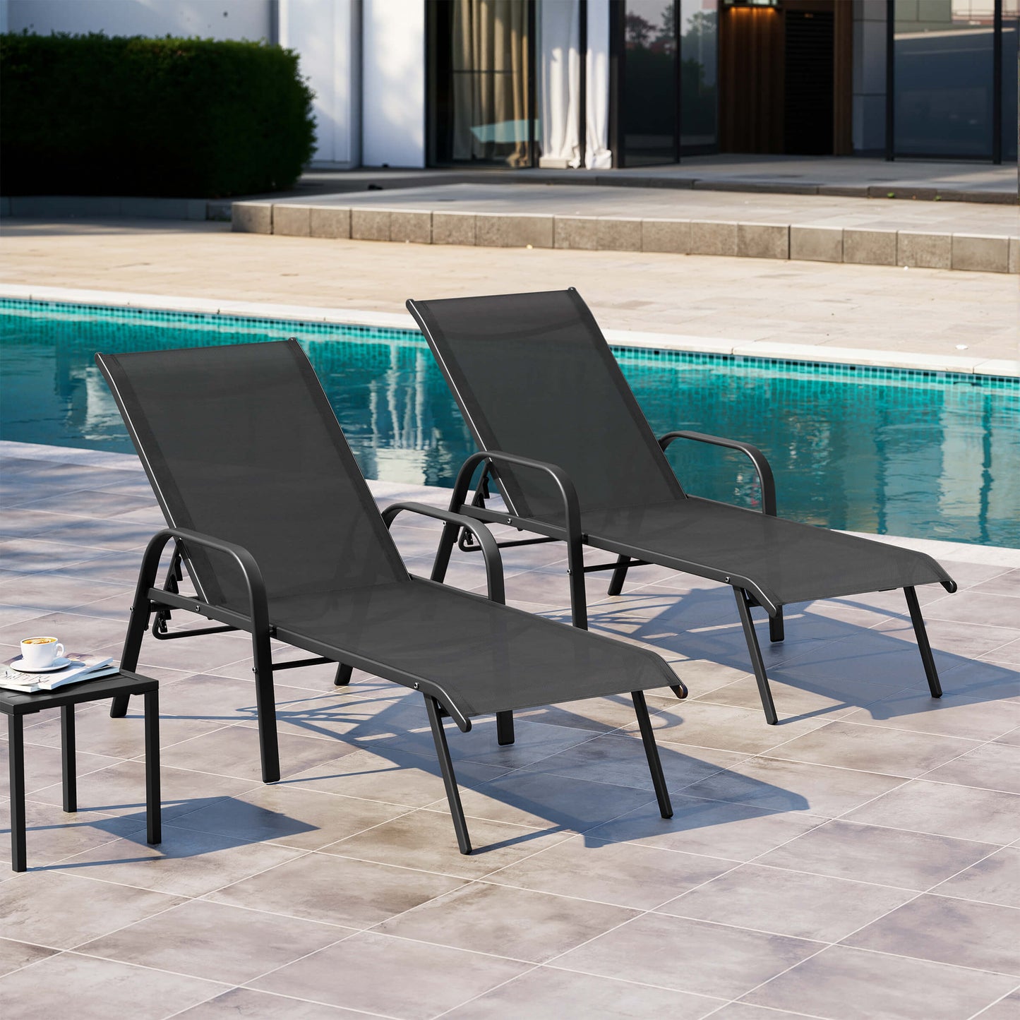 Textilene Adjustable Outdoor Chaise Lounge Set of 2